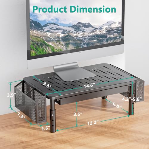 WALI Computer Monitor Stand with Storage, Desk Organizer with Drawer and Pen Holder, Desk Monitor Riser 3 Height Adjustable, Laptop Riser for Computer, Laptop, Printer (STT003DH-B), 1 Pack, Black - color: Black, size: 2-Tier