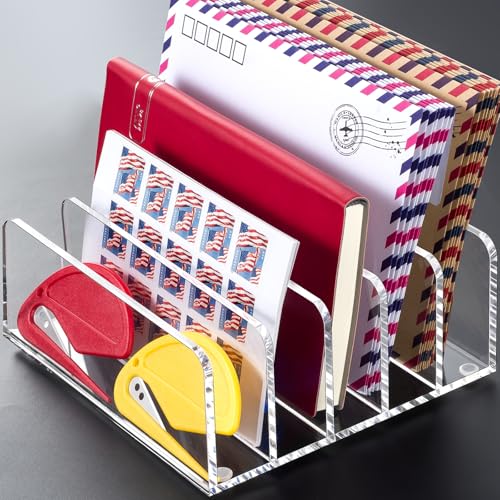 BEYGORM Acrylic Mail Holder, 5 Compartments Multifunction Desk Organizer - size: Medium-2pack