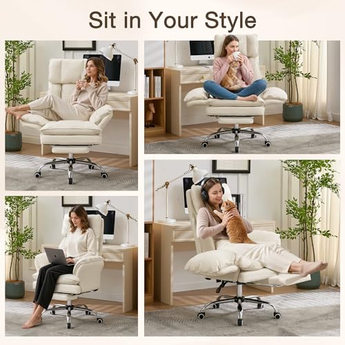 JOMEED Cloud Cross Legged Office Chair with Footrest,Flip Armrest,Beige - color: Beige