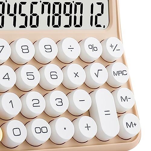 Large LCD Display Calculator, Big Button 12 Digit Mechanical Desktop Calculator with Anti Slip Bottom Pad, Removable Keycaps, Auto Shutdown Function for Office (Milk Tea Color)