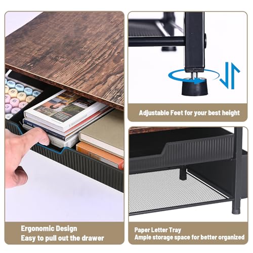 Printer Stand for Desk, Desktop Printer Shelf for Home Office, Brown - color: Brown-High