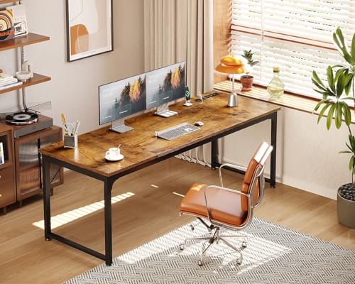 Coleshome 71 Inch Computer Desk with USB Ports, Large Office Desk, Long Study Student Writing Desk, Rustic Brown - color: Rustic Brown, size: 71 Inches