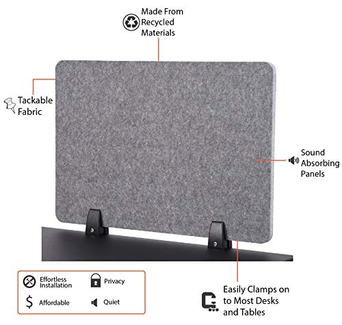 ReFocus™ Raw Clamp-On Acoustic Desk Divider – Reduce Noise and Visual Distractions with This Lightweight Desk Mounted Privacy Panel (Castle Gray, 47.25" x 16", 23.6" x 16", & 23.6" x 16") - color: Castle Gray, size: 48" x 16" + 24" x 16"