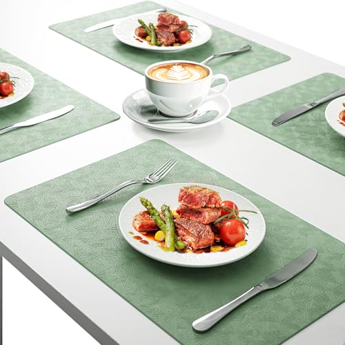 Green Plastic Vinyl Placemats Set of 12, Waterproof Heat Resistant Table Mats,Faux Leather Wipeable Washable Easy Clean Non-Slip Place Mats for Indoor Outdoor(12,Green) - color: Green