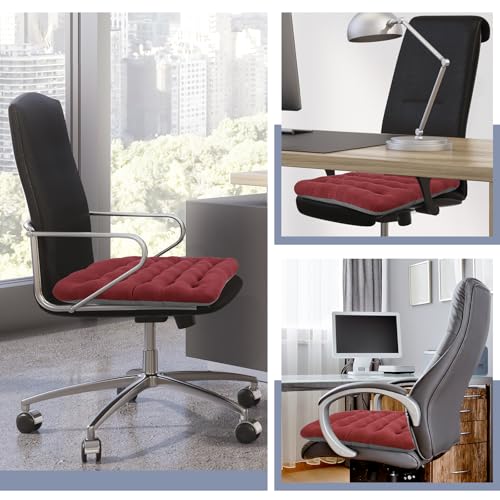 BUYUE Good Support Office Chair Cushion Padded, Soft Velvet Comfortable Non-Slip Seat Cushion for Computer Desk Kitchen Chair (1 Count, Red) - color: Red