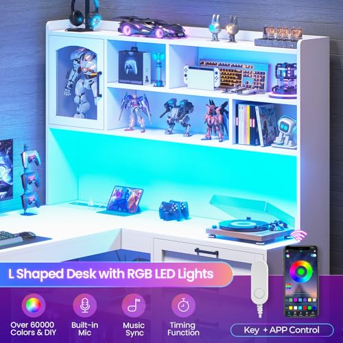 SEDETA Farmhouse 61” L Shaped Office Desk with Drawers, Storage Shelves - color: White, size: 61 inches