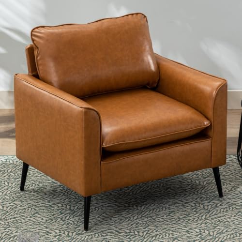 Okeysen Modern Leather Chairs, Oversized Arm Sofa, Mid-Century Accent Chair for Waiting Room and Bedroom Comfy, Upholstered Single Sofa Reading Chair - color: Brown, size: set of 1