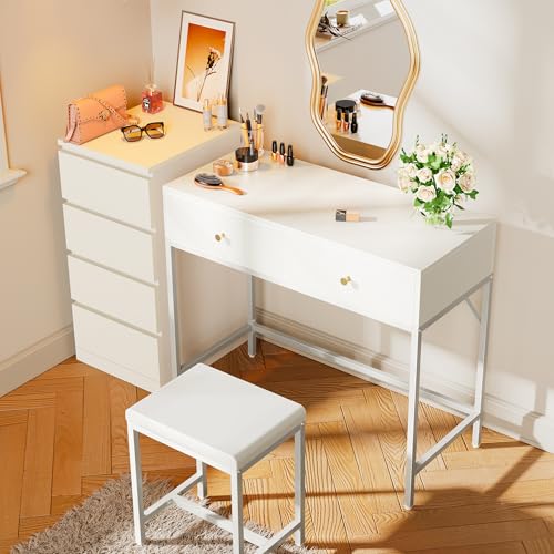 SUPERJARE 35.4" White Desk with 2 Drawers, Modern Makeup Vanity - color: White, size: 35.4 inch