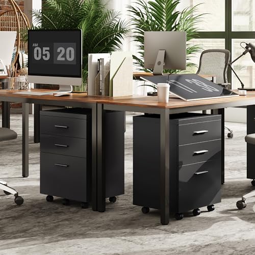 DEVAISE 3 Drawer File Cabinet for Home Office, Wood Under Desk Filing Cabinet, Rolling Printer Stand with Wheels, Black - color: Black, size: 15.7"D x 18.1"W x 25.6"H