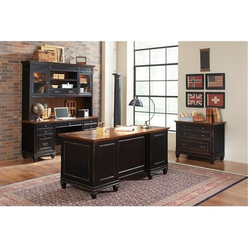 BOWERY HILL 3 Drawers 31" Lateral Black Wood Filing Cabinet Pre-Assembled Stationary Legal/Letter Size for Home, Office - color: Black
