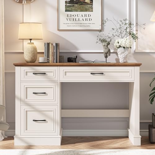 Vabches Farmhouse 47" Executive Desk with 3 Drawers, Unique White - color: Unique White, size: Style 1