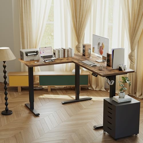 Agilestic L Shaped Standing Desk Adjustable Height, 59 Inch, Rustic Brown - color: Rustic Brown, size: 59 x 48 Inch