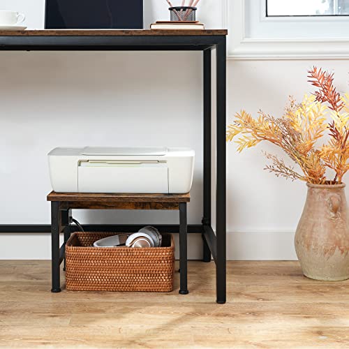 HOOBRO Printer Stand for Desk, Desktop Printer Stand with Charging Station, Small Printer Table with Storage Hook, Under Desk Printer Cart, File Rack for Home Office BF01UPS01 - color: Rustic Brown + Black