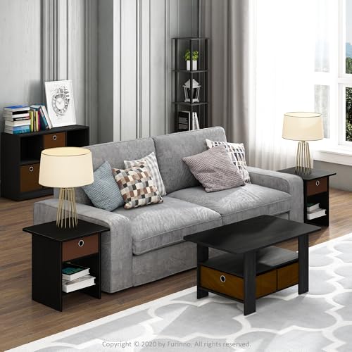 Furinno Dario End Table / Side Table / Night Stand / Bedside Table with Bin Drawer, 1-Pack, Americano/Medium Brown | 1x Storage Bin, Round Corner Night Stand with Open Back Shelf, Bedside Table, for Living Room, Bedroom - color: Americano/Medium Brown, si