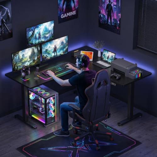 63x5in L Shaped Standing Desk with Outlets & Mouse Pad, Black - color: Black