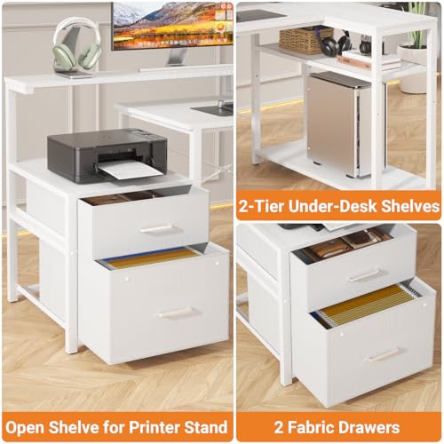 Aheaplus L Shaped Desk with File Drawer, Reversible L Shaped Gaming Desk - color: White