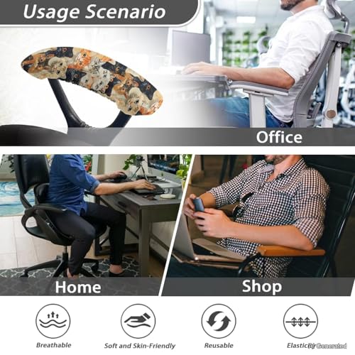 Cute Cartoon Cats Printed Office Chair Arms Protector Kitten Printed Office Seat Hand Rest Protector with Elastic Edge, Stretchable Skin Friendly Computer Chair Desk Chair Arms Covers - color: Cute Cartoon Cats - Multi