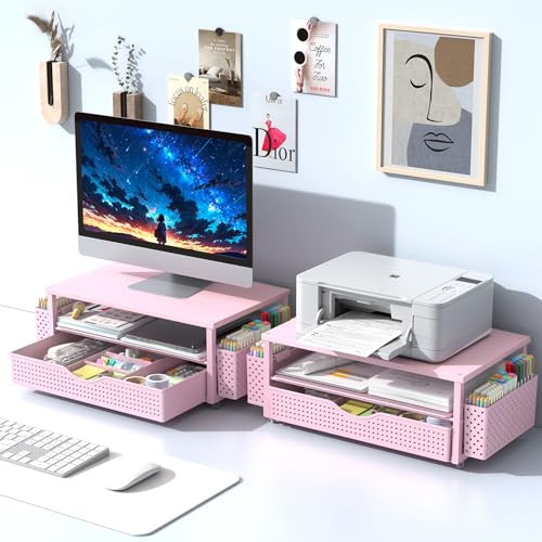 Spacrea Desk Organizers and Accessories, Printer Stand with Storage, Pink - color: Pink