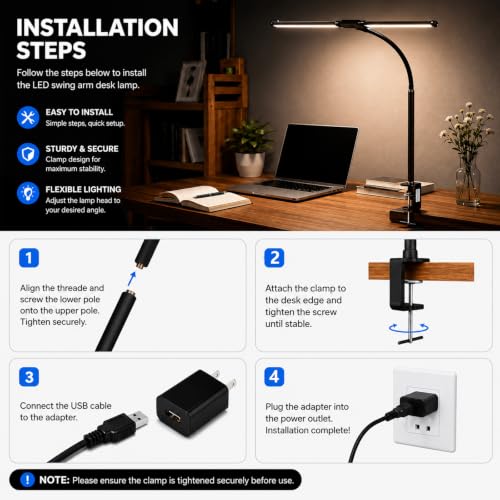 Desk Lamps for Home Office, Computer Light Bar, Double Head, Black - color: Black