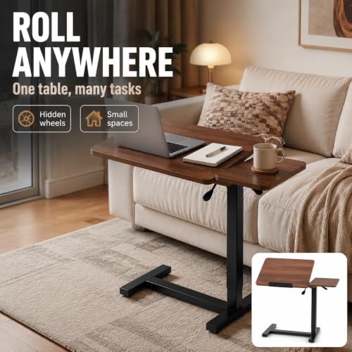 32" Height Adjustable Sit Stand Desk Converter, Dual Monitor Laptop Riser, Black (Bedside Desk/Metal Holder (Walnut)) - color: Bedside Desk / Metal Holder (Walnut)