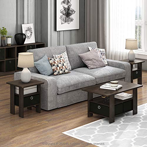 Furinno ANDREY Square Side Table, End Table, Night Stand, Dark Brown | Open Shelves, Storage Bin, Soft-Corner, Modern Bedside Table for Small Spaces, Study, Dorm, Living Room, Bedroom - color: Dark Brown/Black, size: 1-Pack, Center Bin