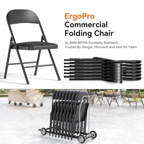 Fenbeli 4 Pack Padded Folding Chairs with Cushion, Black Fabric Foldable Chairs for Family Dining, Card & Game Nights, 330-Pound Heavy-Duty Steel Frame, Auto-Lock Hinge, Breathable Cushion, Folds Flat - color: Black, Fabric, size: Set of 4