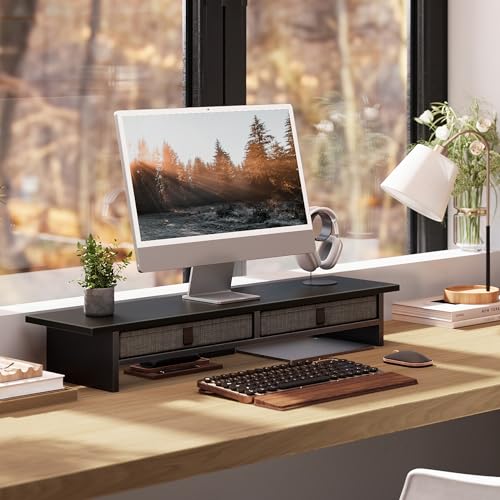 Fenge 35 Inch Monitor Stand with Drawer Storage, Computer Riser for Desk - color: Black