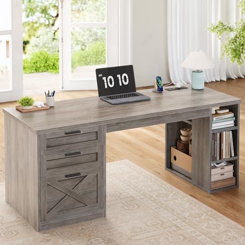 SEDETA 55.1" Farmhouse Office Desk with 3 Drawers for Home Office,Grey - color: Grey, size: Executive Office Desk (55")