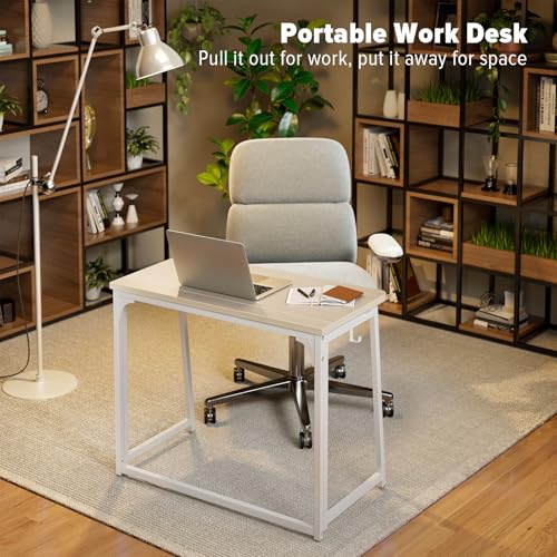 WOHOMO Folding Desk, 31.5" Foldable Computer Table for Small Spaces, Oak - color: Beige, size: Small Size:31.5 x 15.7