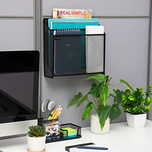 Mind Reader Vertical File Storage, Desktop Organizer, Wall Mount, Office, Metal Mesh, 12.5" L x 3.75" W x 11.5" H, Black (Pack of 4) - color: Black, size: 12.5"L x 3.75"W x 11.5"H (Pack of 4)