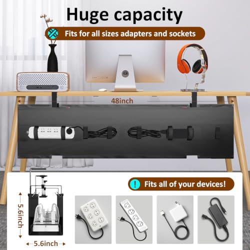48" Gaming Under Desk Cable Management Tray, Black No Drill Cord Organizer for PC Setup, Large Anti-Sag Wire Hider, Stealth Cable Management Net for Battlestation (Black, 48") - color: Black, size: 48"×5.6"