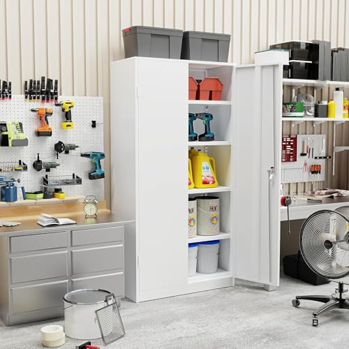 SUNCROWN Metal Storage Cabinets with 2 Doors and 4 Adjustable Shelves, 72” Tall Locking Garage Cabinet Steel Utility Tool Lockable File Cabinets for Office,Home, Gym, White - color: White, size: 72"H x 36"W x 18"D
