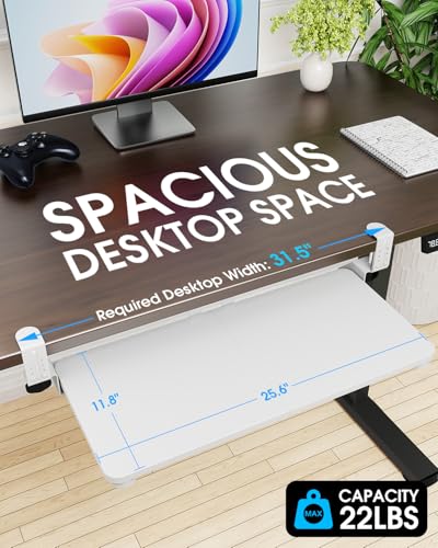 Large Keyboard Tray Under Desk, Pull Out Keyboard & Mouse Tray for Typing | Extra Sturdy Adjustable C Clamp Mount, 25.6(31.5 Including Clamps) x 11.8 Inch Slide Out Platform Computer Keyboard Drawer - color: White, size: 25.6" x 11.8"(Large)