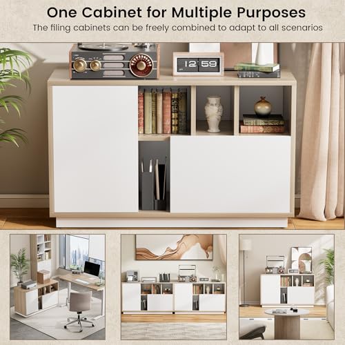 ModernMate 39" File Cabinet with Drawer, Office Storage Cabinet with Door - color: Light Walnut