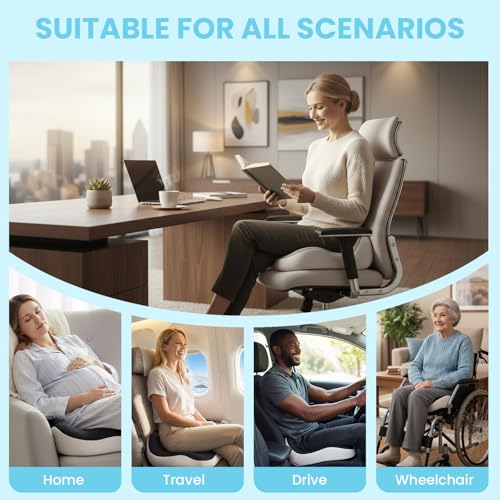 Seat Cushion, Memory Foam for Sit Bone and Back Pain Relief - color: Black