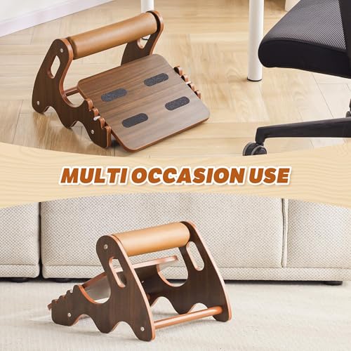 Spacocld Foot Rest for Under Desk at Work- Adjustable Rocking Foot Stool with 3 Height Positions and Soft Crossbar, Ergonomic Wooden Footrest with Anti-Slip Surface for Home, Office - color: Walnut