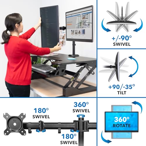 Mount-It! Standing Desk Converter Dual Monitor, 2 Screen Mounts Included, Height Adjustable Desk Riser in Black, Stand Up Desk Convertor Large 36" Wide, Sit Stand Convertor with Manual Lift Gas Spring