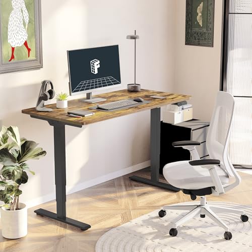 FLEXISPOT E6 3-Stage Dual Motor Electric Standing Desk 55 x 28 Sit Stand Up Desk, Holds 220 lbs, Adjustable Height w/Memory Presets, One-Piece Special Walnut Desktop & Black Frame, Ships in 2 Boxes - color: Black Frame + Special Walnut Top, size: 55"x28"