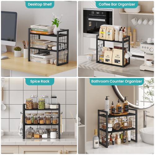 ELITEROO Desk Shelf Organizer, 2 Tier Wooden Desktop Bookshelf, Black - color: Black