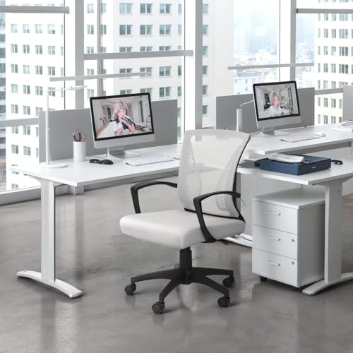 Furmax Office Chair Ergonomic Computer Desk Mesh Chair Mid Back Swivel Lumbar Support with Armrest (2, White) - color: White