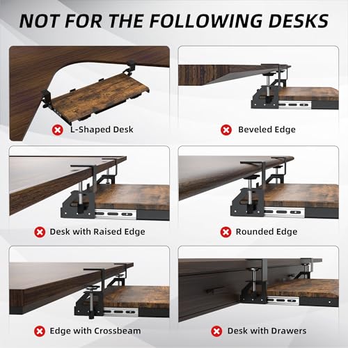 ETHU Keyboard Tray Under Desk, Pull Out Keyboard & Mouse Tray with C-clamp, Ergonomic Desk Keyboard Tray Slide Out, Pull Out Platform Drawer for Home and Office(Wood) - color: Wood