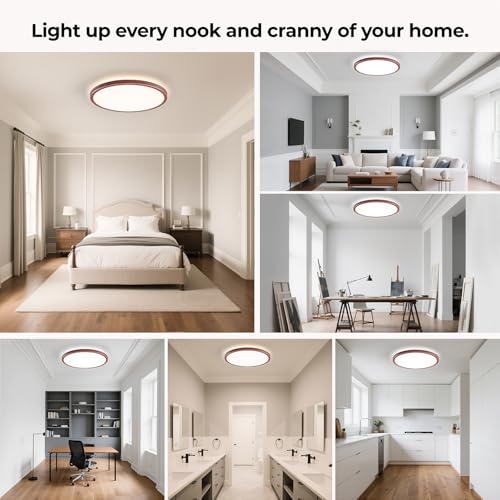 BLNAN LED Flush Mount Ceiling Light Fixture with Remote Control, 15.4 Inch 3000K-6500K Dimmable Round Low Profile Ceiling Lamp for Living Room Bedroom Kitchen - color: Brown, size: 15.4 inches