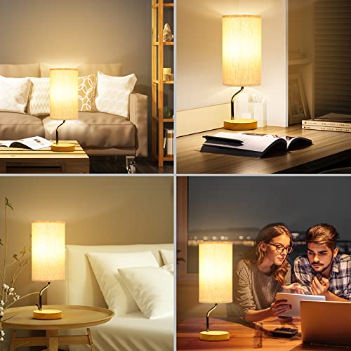 Set of 2 Smart Bedside Table Lamp with Wireless Charger & USB Port - Touch Control LED Desk Lamp for Bedroom, Dimmable Wooden Nightstand Lamp with Fabric Shade for Living Room, Kid's Room, (Cream) - color: Set of 2(Cream)