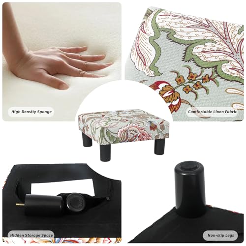 Joveco Small Foot Rest Stool Ottoman, 15" Fabric Square Footstool Upholstered Footrest for Chair, Under Desk, Office, Living Room, Boho Floral - color: Boho Floral