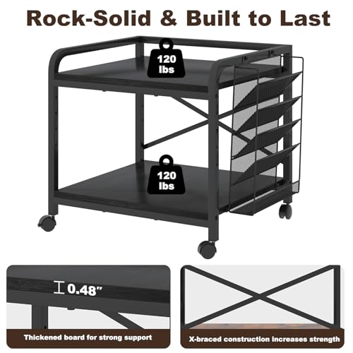 24"x20" Printer Stand with Hanging File Holder & Wheels, Black - color: Black, size: Extra Large