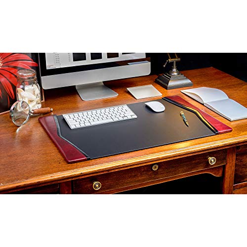 Dacasso Burgundy Leather 25.5" x 17.25" Side Rails Desk Pad - color: Burgundy, size: 25.5" x 17.3"