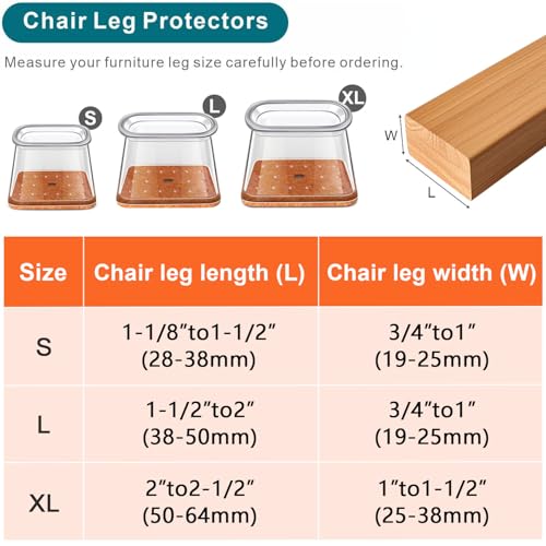 24Pcs Chair Leg Floor Protectors, Felt Furniture Caps for Hardwood Floors - color: Clear-24, size: Rectangle-L