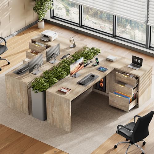 78.7" L-Shaped Executive Desk with Drawers and File Cabinet
