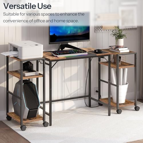 HOOBRO Computer Tower Stand, 3-Tier PC Tower Stand, PC Stand with Charging Station, Mobile CPU Stand Fits Most PC, Adjustable Shelf, for PC Tower, Printer, Home Office, Rustic Brown BF12UCJ01