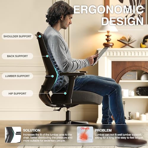 ELABEST Mesh Office Chair,Ergonomic Computer Desk Chair,Sturdy Task Chair- Adjustable Lumbar Support & Armrests,Tilt Function,Comfort Wide Seat,Swivel Home Office Chair (Noir Black (Padded Seat)) - color: Noir Black (Padded Seat)